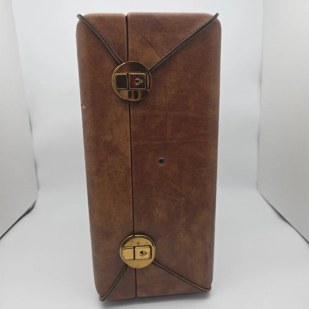 Vintage Travel Bar Case Brown Leather Mid Century Retro Speakeasy‎ Barware 1970s